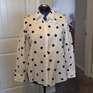 Worthington White Blouse with Black Polka Dots XL